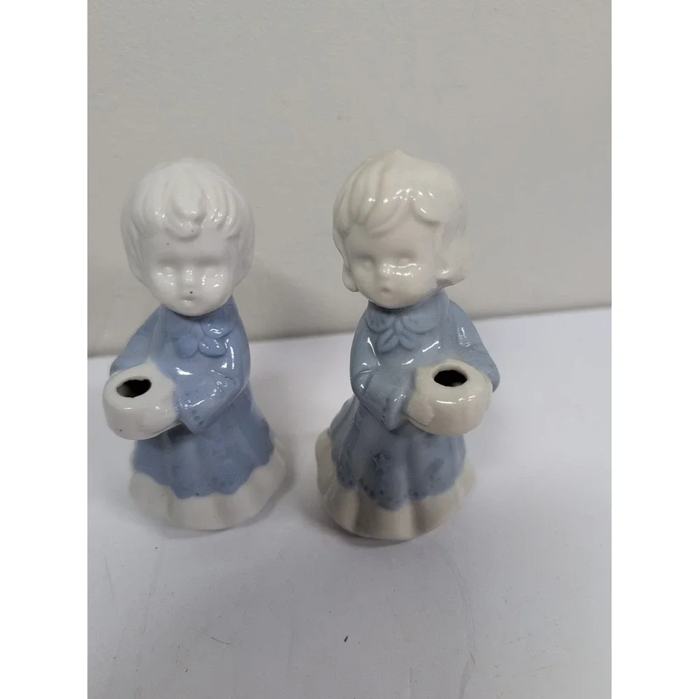 Vintage Ceramic Angle- Boy Girl Candle Holder Blue/White Made in Japan Figurines